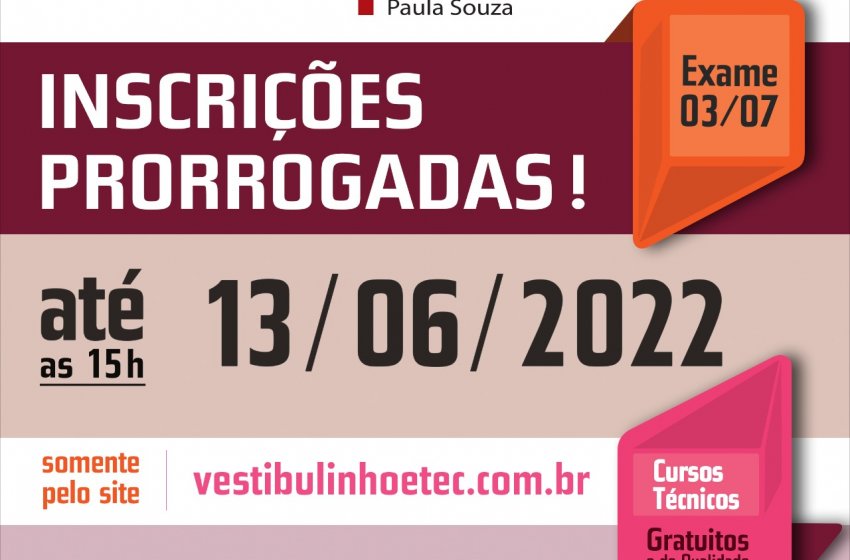 INSCRIÇÕES PARA O VESTIBULINHO DA ETEC TERMINAM NESTA SEGUNDA-FEIRA