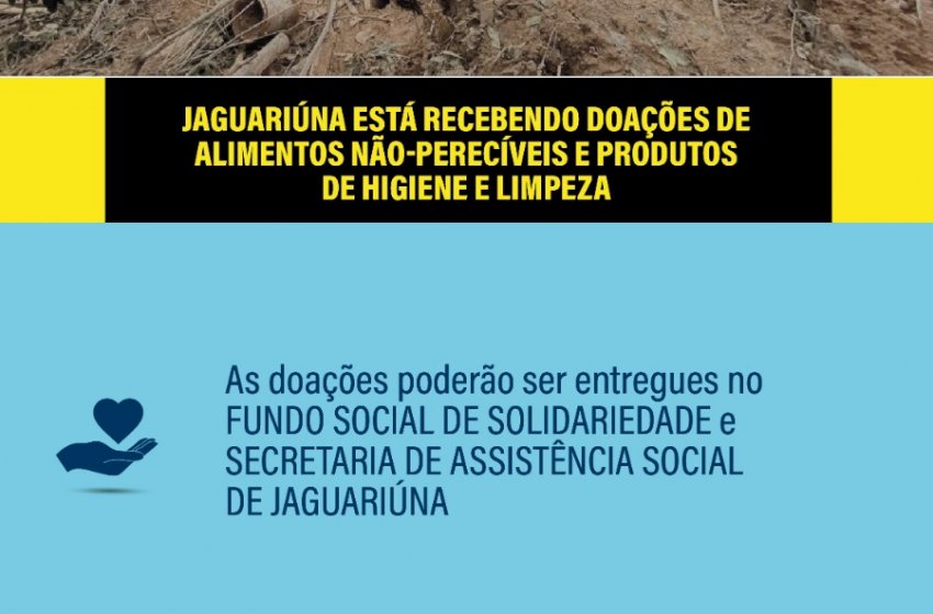 PREFEITURA DE JAGUARIÚNA ARRECADA DOAÇÕES PARA VÍTIMAS DAS CHUVAS NO LITORAL NORTE; VEJA COMO AJUDAR