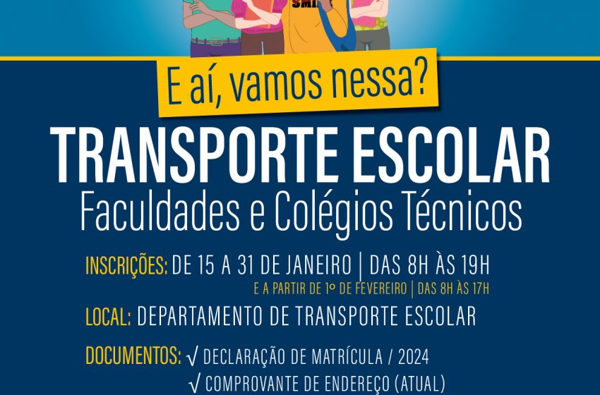 INSCRIÇÕES PARA O TRANSPORTE ESCOLAR COM HORÁRIO ESTENDIDO TERMINAM DIA 31 