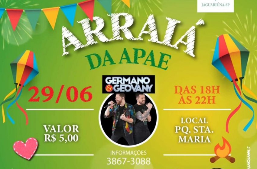 DIA 29 DE JUNHO TEM ‘ARRAIÁ DA APAE’ NO PARQUE SANTA MARIA