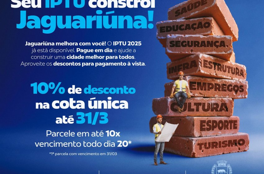  	VENCEM NA SEGUNDA-FEIRA, DIA 31, COTA ÚNICA E  PRIMEIRA PARCELA DO IPTU 