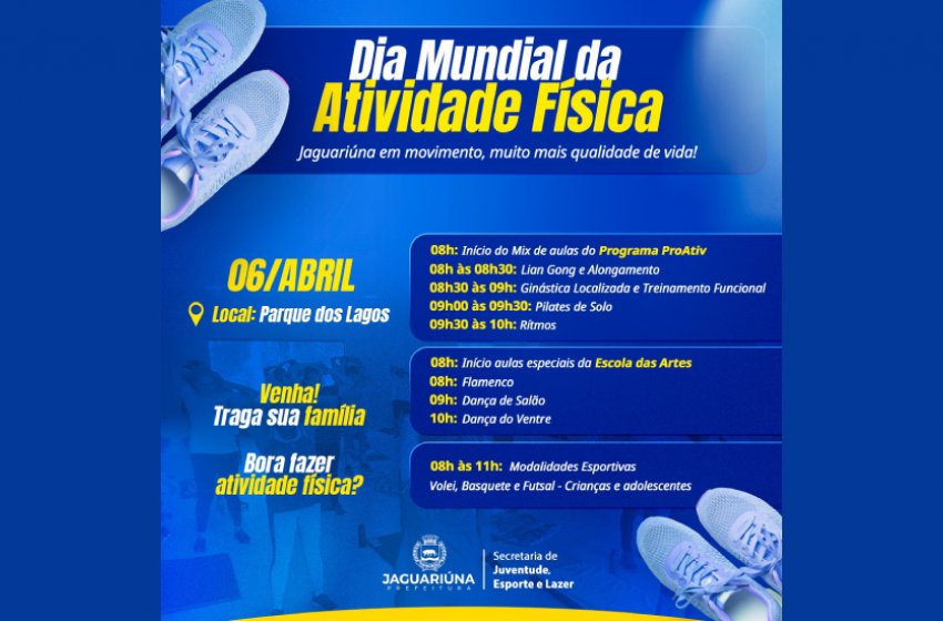 DIA MUNDIAL DA ATIVIDADE FÍSICA SERÁ COMEMORADO NO PARQUE DOS LAGOS